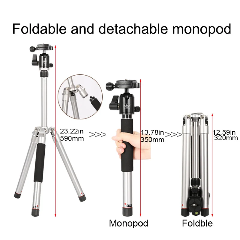 Professional Lightweight Aluminum Alloy Camera Tripod Stand Holder Waterproof Shockproof Design 1510mm Max Height for Mobile