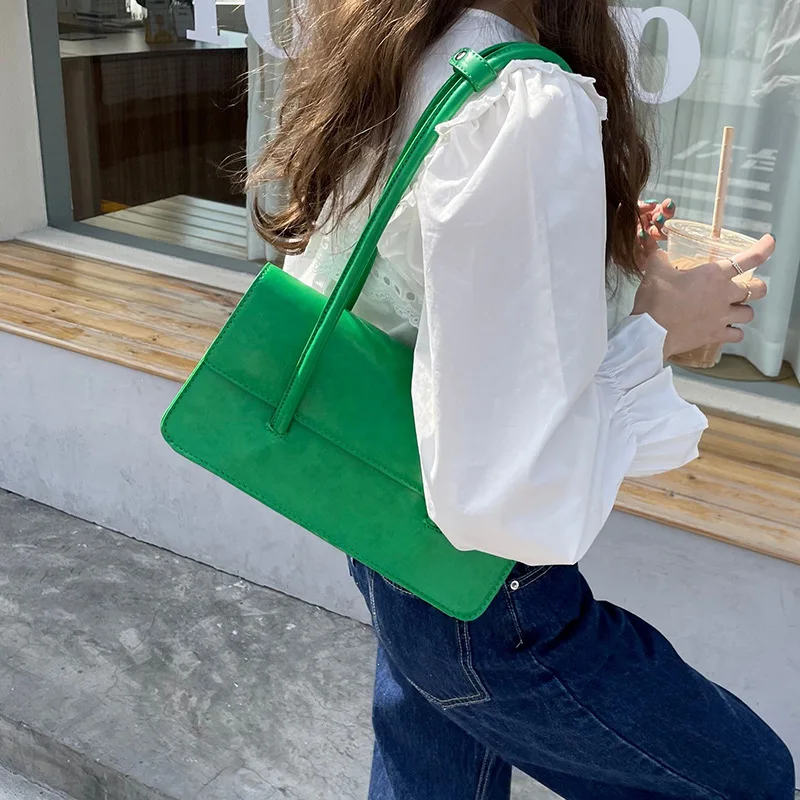 Retro prosta damska torba pod pachami Vintage zielona damska kwadratowa torba na ramię moda zimowa damska torba materiałowa torby z uchwytem górnym — zdjęcie 7