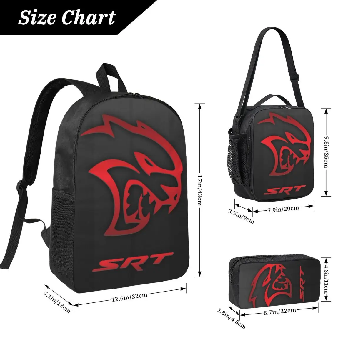 dodge-hellcat-srt-logo-backpack-student-boys-girls-bookbag-school-bag-computer-shoulder-bags-3ps-insulated-lunch-bag-pencil-case