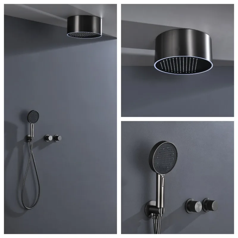 Built in Wall LED Shower Set Hot Cold Full Copper Concealed Ceiling Rain Shower Head