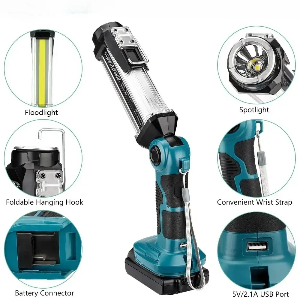 35W Outdoor Flashlight LED Work Light for Makita 18V Li-Ion Batteries Portable Camping Light for Auto Repair Workplace Lighting