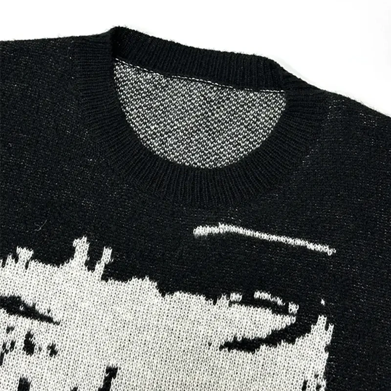 كنزة رجالية مطبوعة بلون أسود نقي وسيم ، كنزة صوفية كلاسيكية ، جاكيت ناعم ودافئ ، نمط بانك فضفاض مريح ، توبات غير رسمية ، جديدة ،