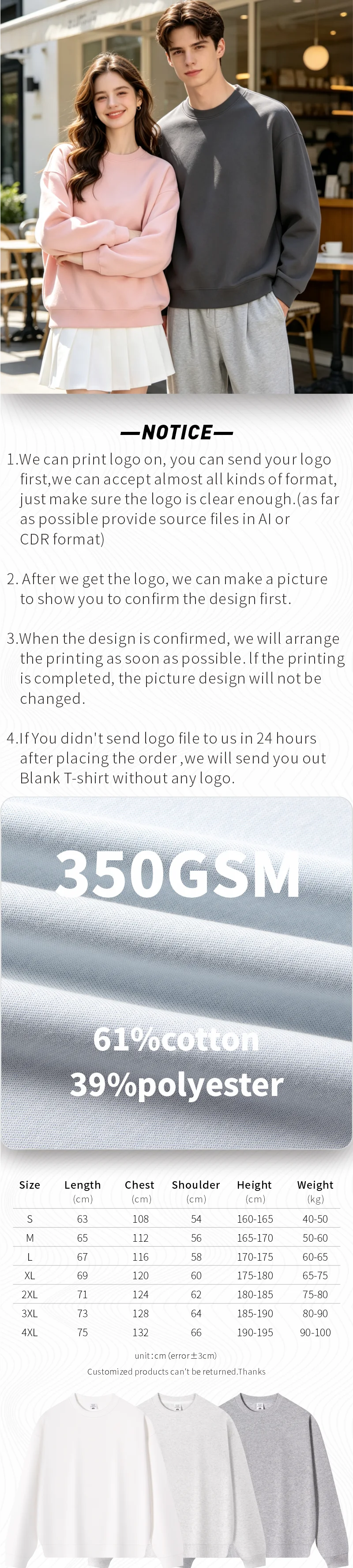 Großhandel: Personalisierter Unisex-Sweatshirt mit langen Ärmeln und Textdruck, Pullover für Arbeit, mit individuellem Druck oder Stickerei, Team- und Mitarbeiteruniform für Männer und Frauen. – Detail 1