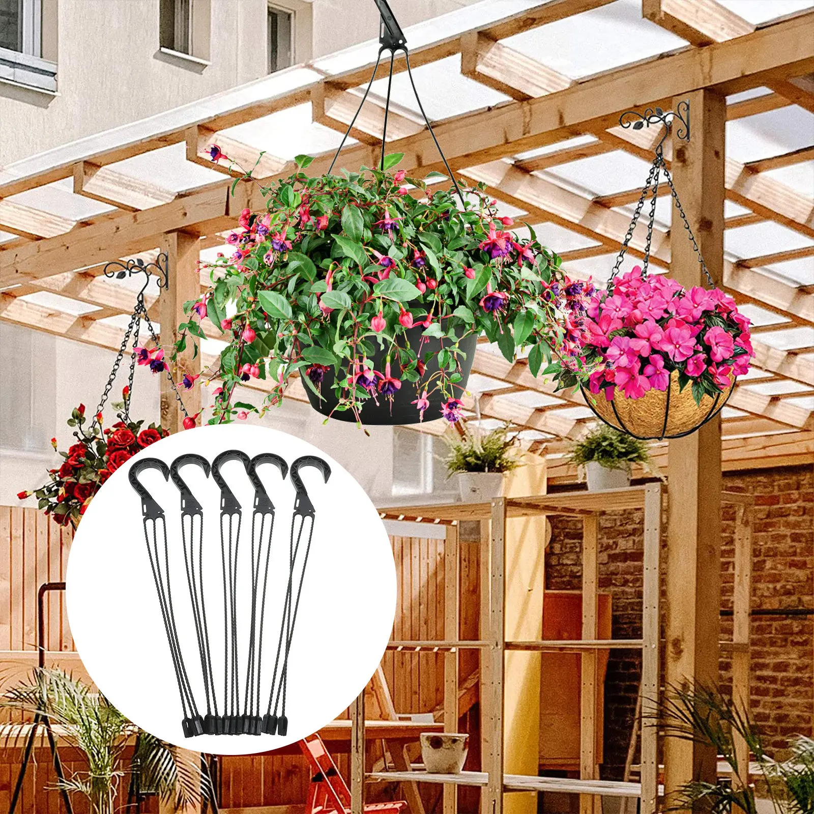 5Pcs Compact Plastic Planter Hooks Hanging Flowerpot Hangers Heavy Load Capacity for Succulents Shelves Terraces Home Decor