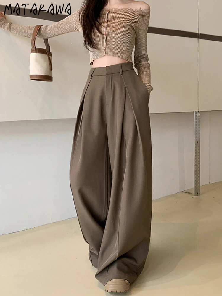 

Matakawa Wide Leg Pants Women Spring Summer Loose Solid High Waist Pantalones De Mujer Korean Fashion Basics Casual Trousers