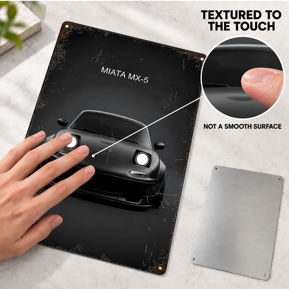 Japanese Black Miata MX-5 Sports Car Textured Metal Poster Customized Aluminum Sign Technical Graphic Design Wall Art For Study