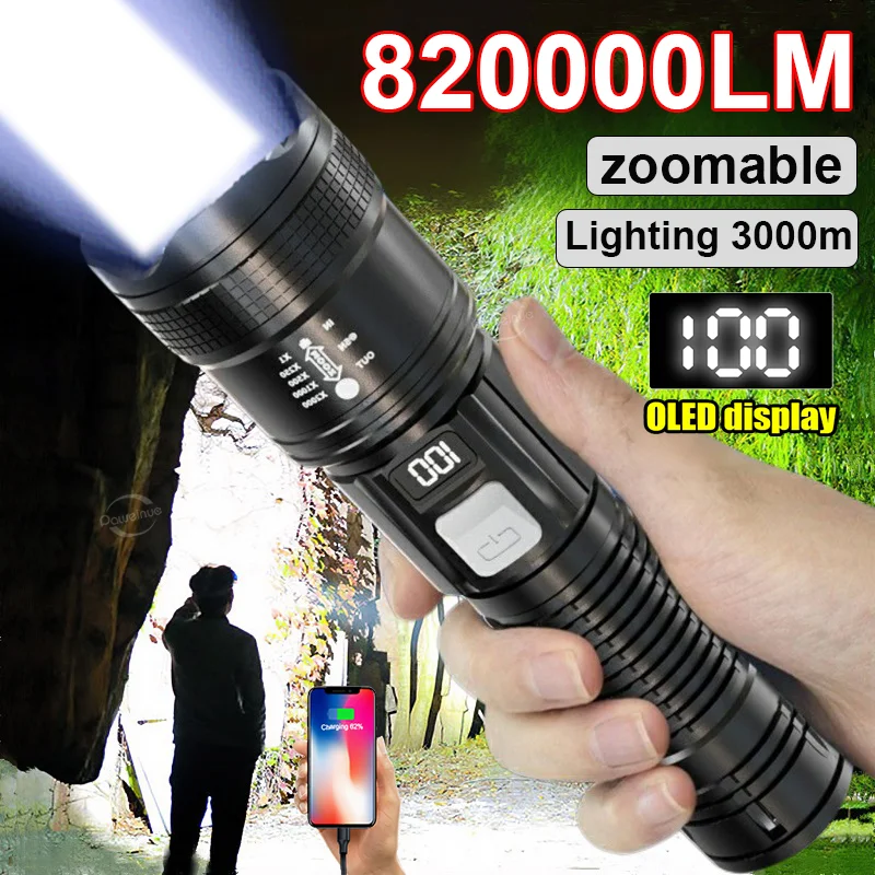 

Ultra Bright LED Flashlight 80000LM Type-C Rechargeable Zoom Tactical Torch Outdoor Long Range Emergency Camping Fishing Lantern
