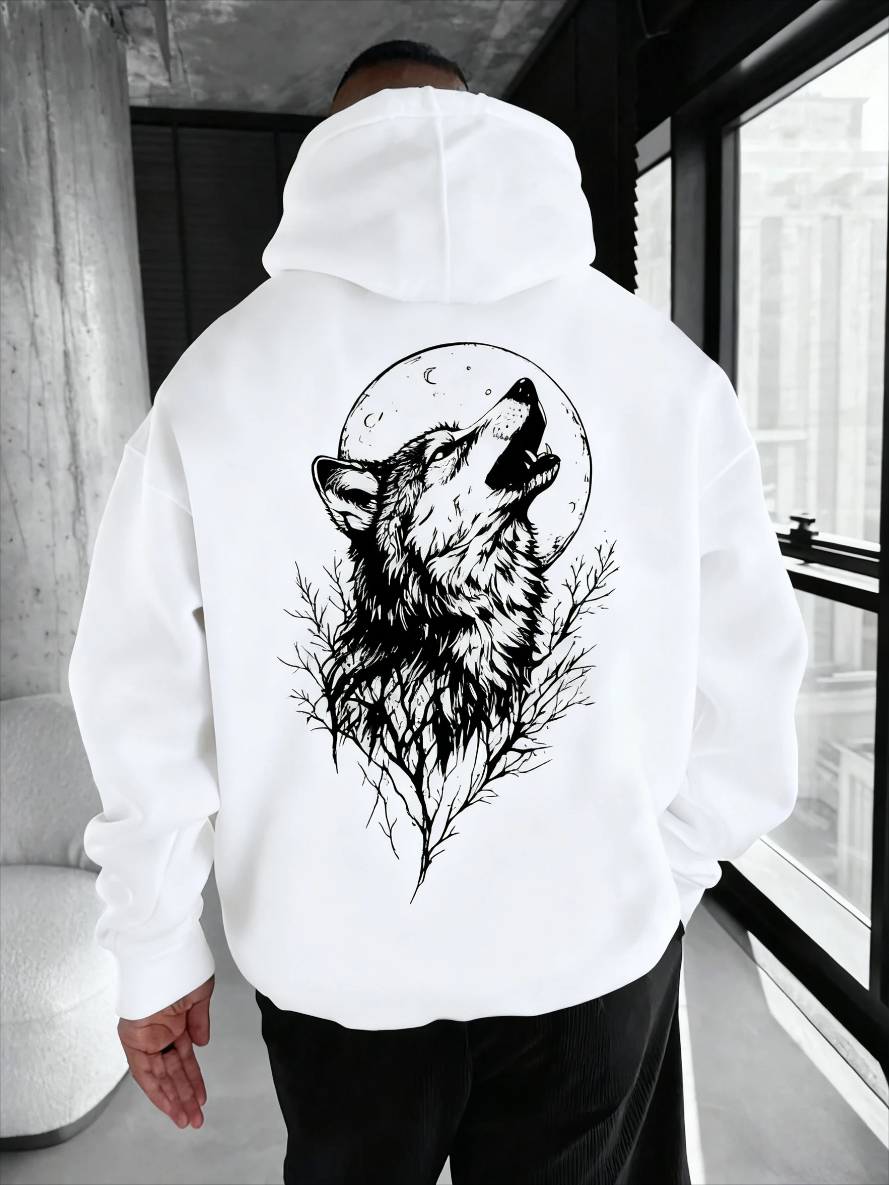 2026 New Style Men's Wolf Pattern Printed Hooded Sweatshirt, acomfortable,casual and fashionable hooded pullover, men's clothing