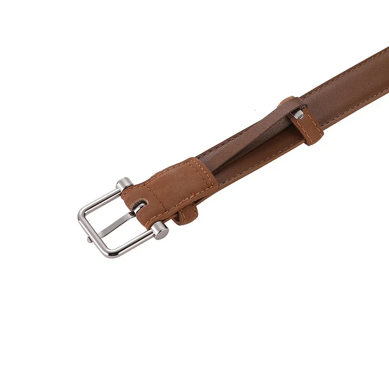 เข็มขัดหนังวัวแท้คุณภาพสูงสำหรับผู้หญิง สไตล์เรียบง่าย แฟชั่นอเนกประสงค์ เหมาะกับกางเกงยีนส์ เครื่องประดับสไตล์โกธิคย้อนยุค หัวเข็มขัดแบบหมุด สายคาดเอวหนังกลับ