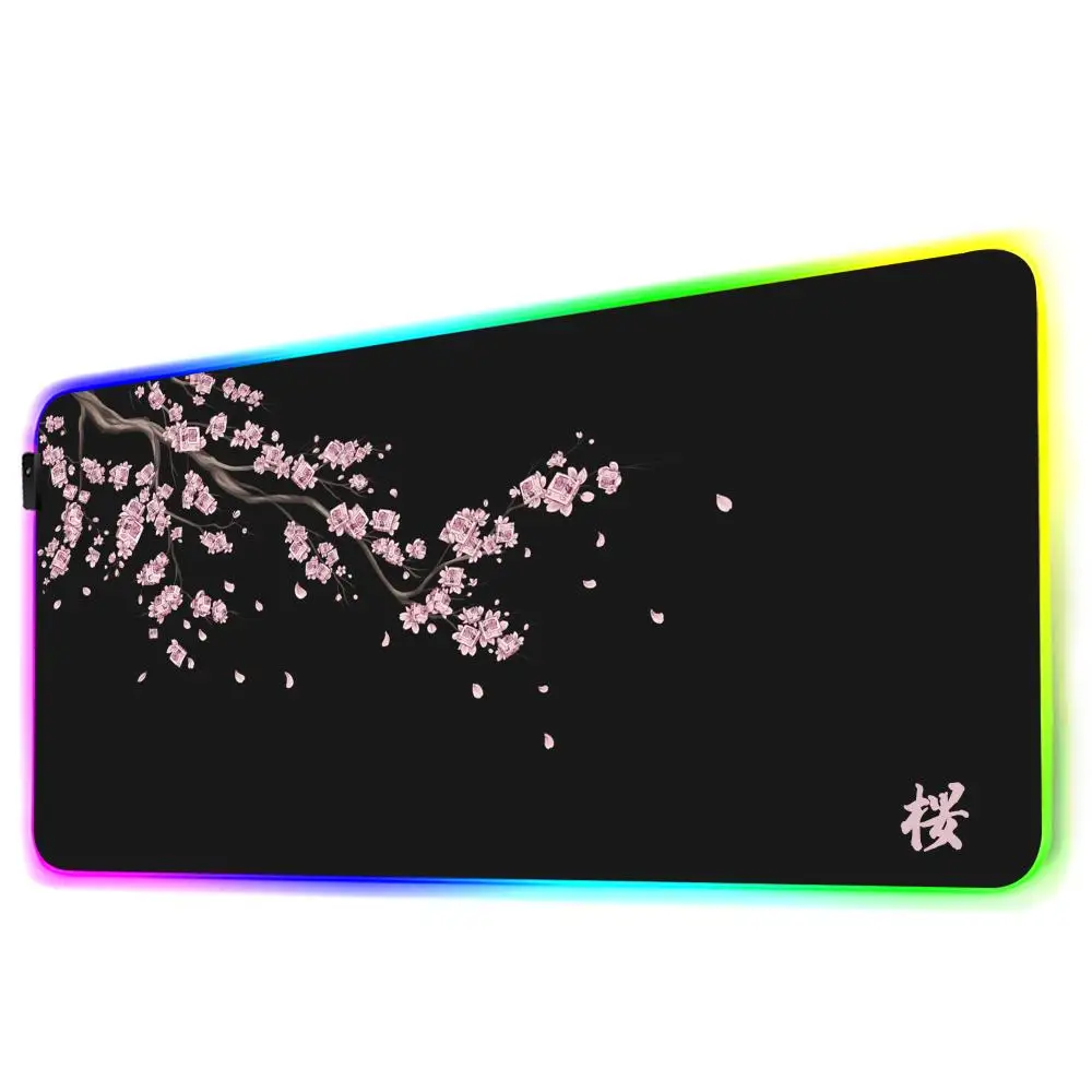 Japan Cherry Blossom RGB Mouse Pad Gray Laptops Gaming Deskmat Sakura Mousepad Anime Office Carpet Gamer Keyboard Computer Desks