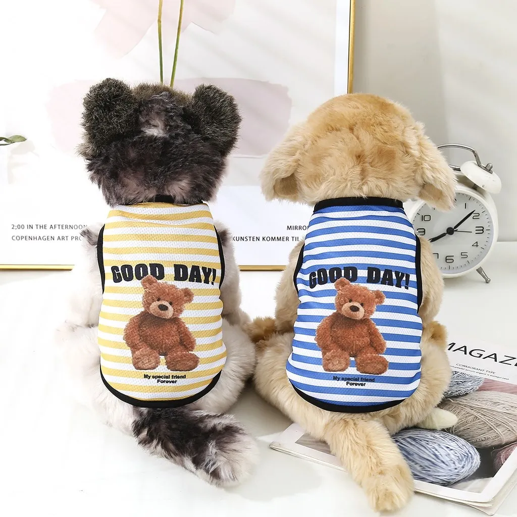 Cartoon Bear Dog Clothes Cute Cotton Pet Striped Bear T-Shirt Striped Bear Vest for Puppy Small and Medium Dog Shih Tzu XS-XXL