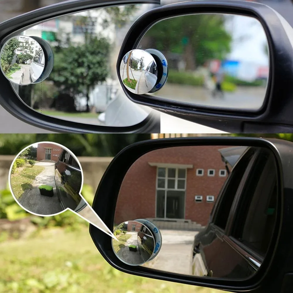 2PCS Round Frame Convex Blind Spot Mirror Safety Driving Wide-angle 360 Degree Adjustable Clear Rearview Mirror Car Accessories