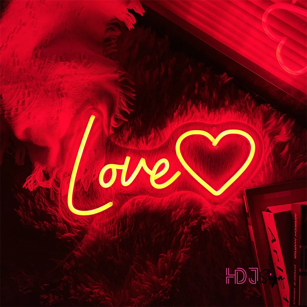 Love Heart Neon LED Sign Wedding Decoration Wall Hanging Neon Sign LED Lights Aesthetic Room Decor Neon Lights Anniversary Gifts