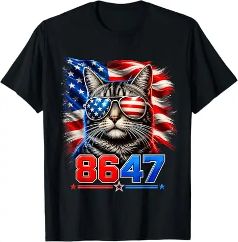 Y2k 86 47 Seashells Sea Shells Beach Funny 8647 Cat Patriotisches T-Shirt USA Flag Sunglasses Graphic Clothing Sommermode T-Shirt – Detail 8