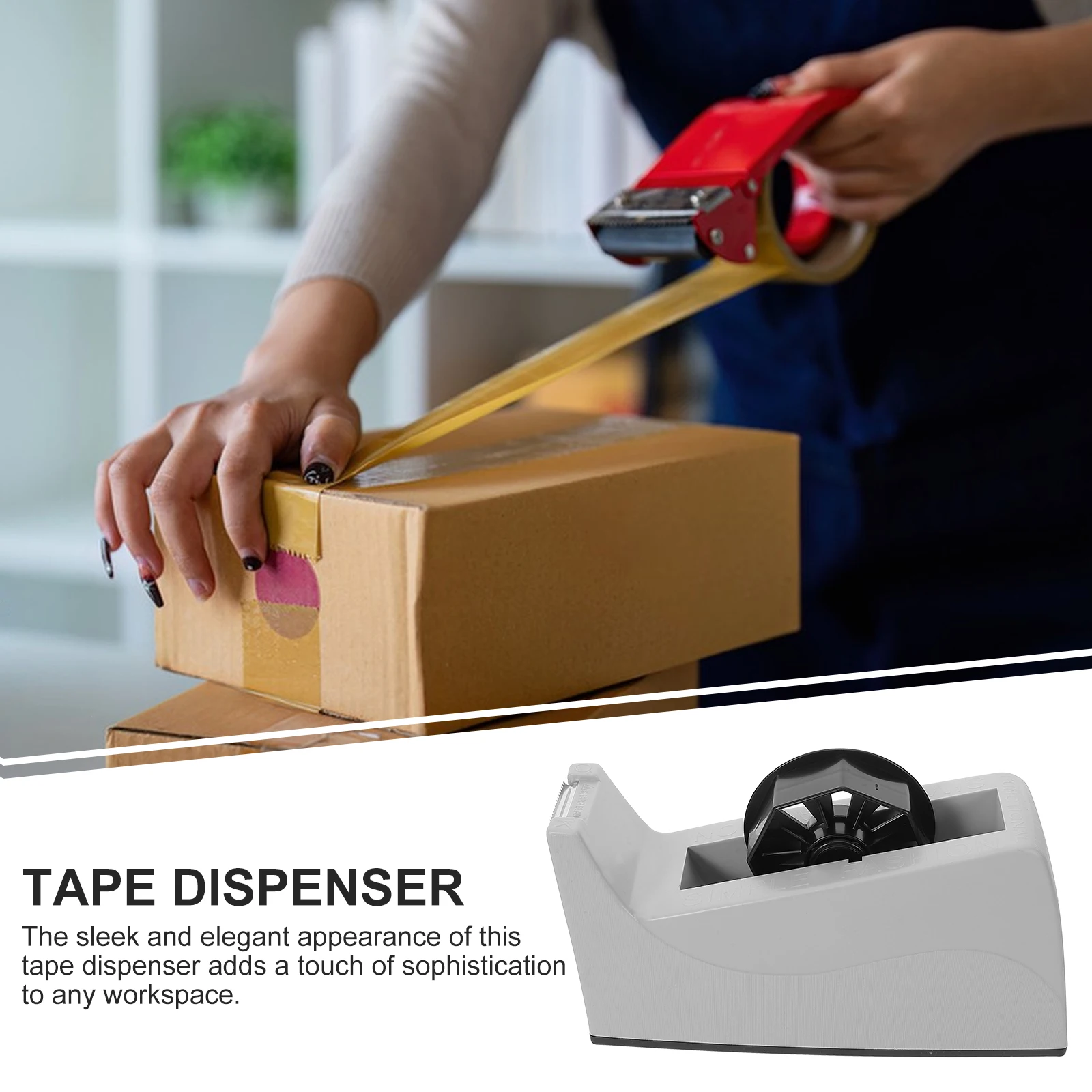 

Tape Holder Gray Portable Dispenser Desk Cutters for Office ABS Metal Reliable Functional Workspace Accessory Tape