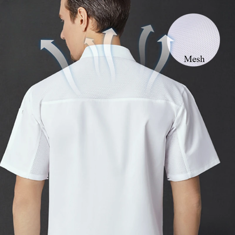 Kurtka szefa kuchni z krótkim rękawem, unisex, koszula kucharska, uniform kelnerski do piekarni dla kobiet i mężczyzn, do restauracji.