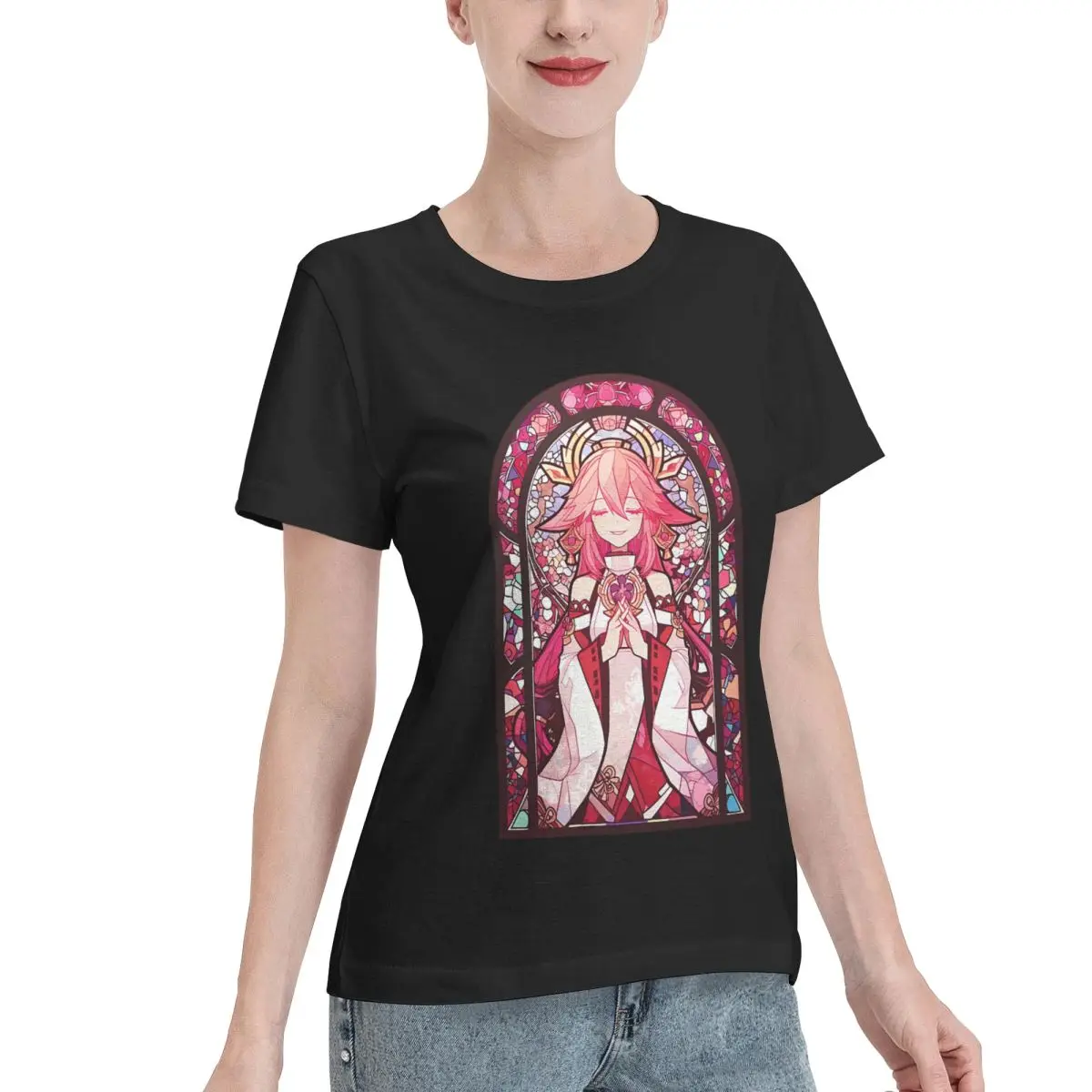 Spring Musthave Stained Glass Yae Miko Women's T-shirt Travel Plus Size Women Tee