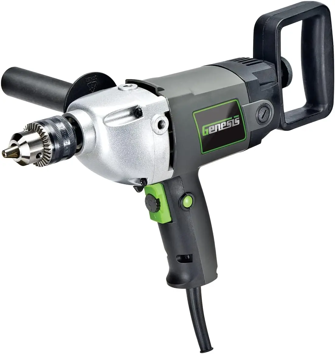 

9.0 Amp Variable Speed Electric Drill with Lock-On Button, 3-Position Auxiliary Handle, 2-Position Spade Handle, Chuck Key, 2-Year Warranty