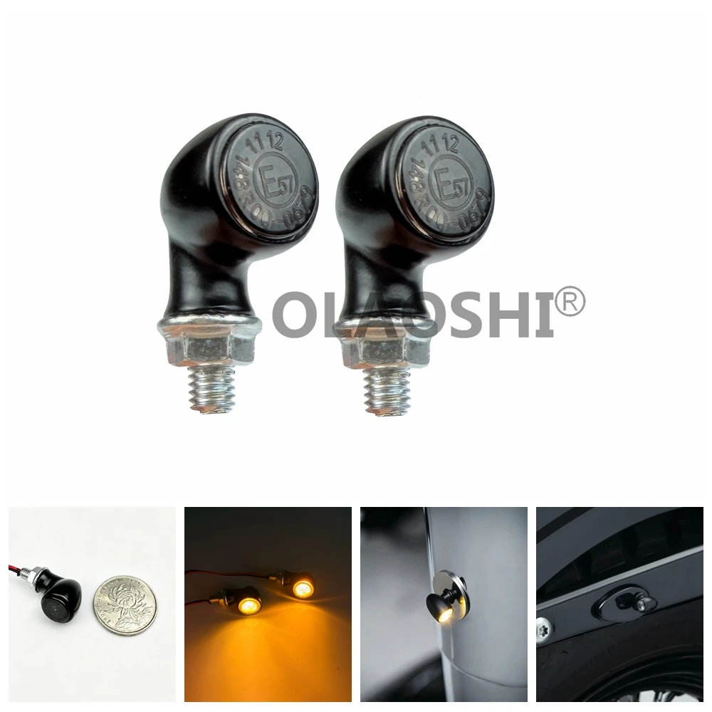 E Marked Bullet Motorcycle Turn Signal Light Super Mini LED Indicator Amber Lamp Winker Steering Warning Light for Cafe Racer