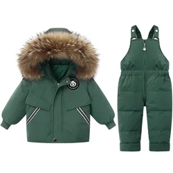 -30°C Baby Winter Thicken Warm Down Jacket Toddler Jumpsuit Kids Clothing Set 2pcs Girl Infant Snowsuit Children Overcoat Parka