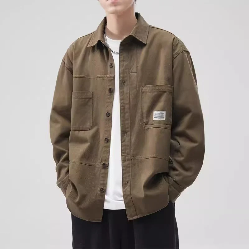 

Loose Long Sve Workwear irt Jaet for Men Casual Spring Autumn Japanese Sle Button down No Iron Treaent Youth Trend