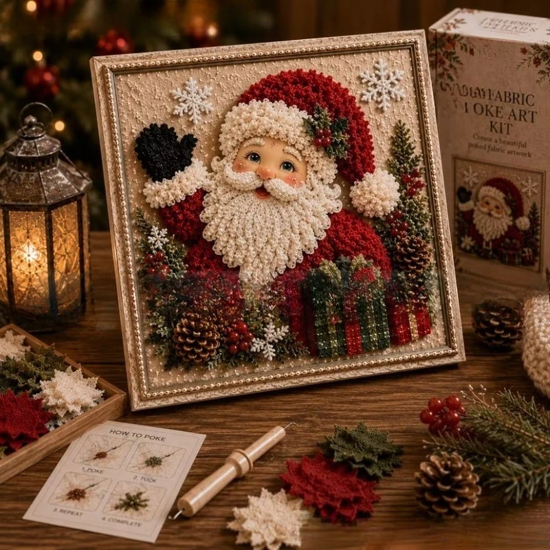 3D Christmas Fabric Poke Art Kit, DIY Christmas Craft Kit for Adults & Beginner, Handmade Fabric Poke Art Kit,Holiday Home Decor