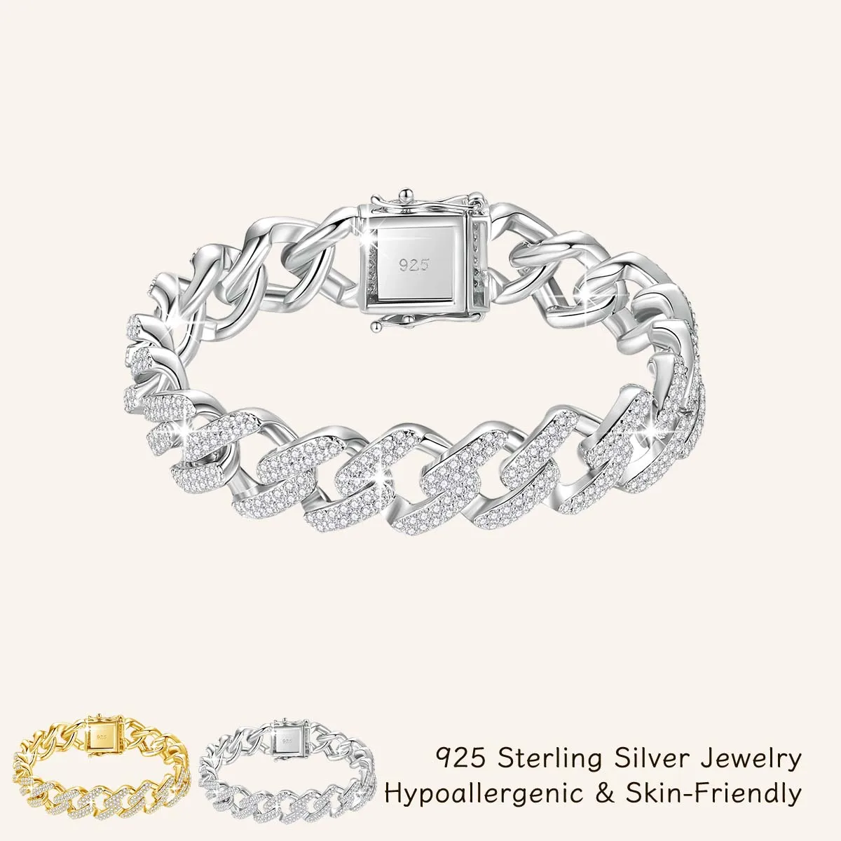 16-22CM 2 Row Full Moissanite Lab Diamond Cuban Bracelet for Women Men S925 Sterling Silver Bracelet Hand Chain Hip Hop Jewelry