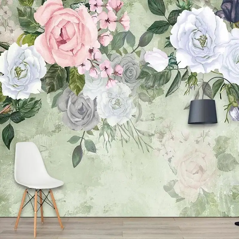 

Custom Mural Wallpaper 3D Vintage Hand-painted Rose Flowers Photo Wall Painting Living Room Bedroom Romantic Home Decor Frescoes