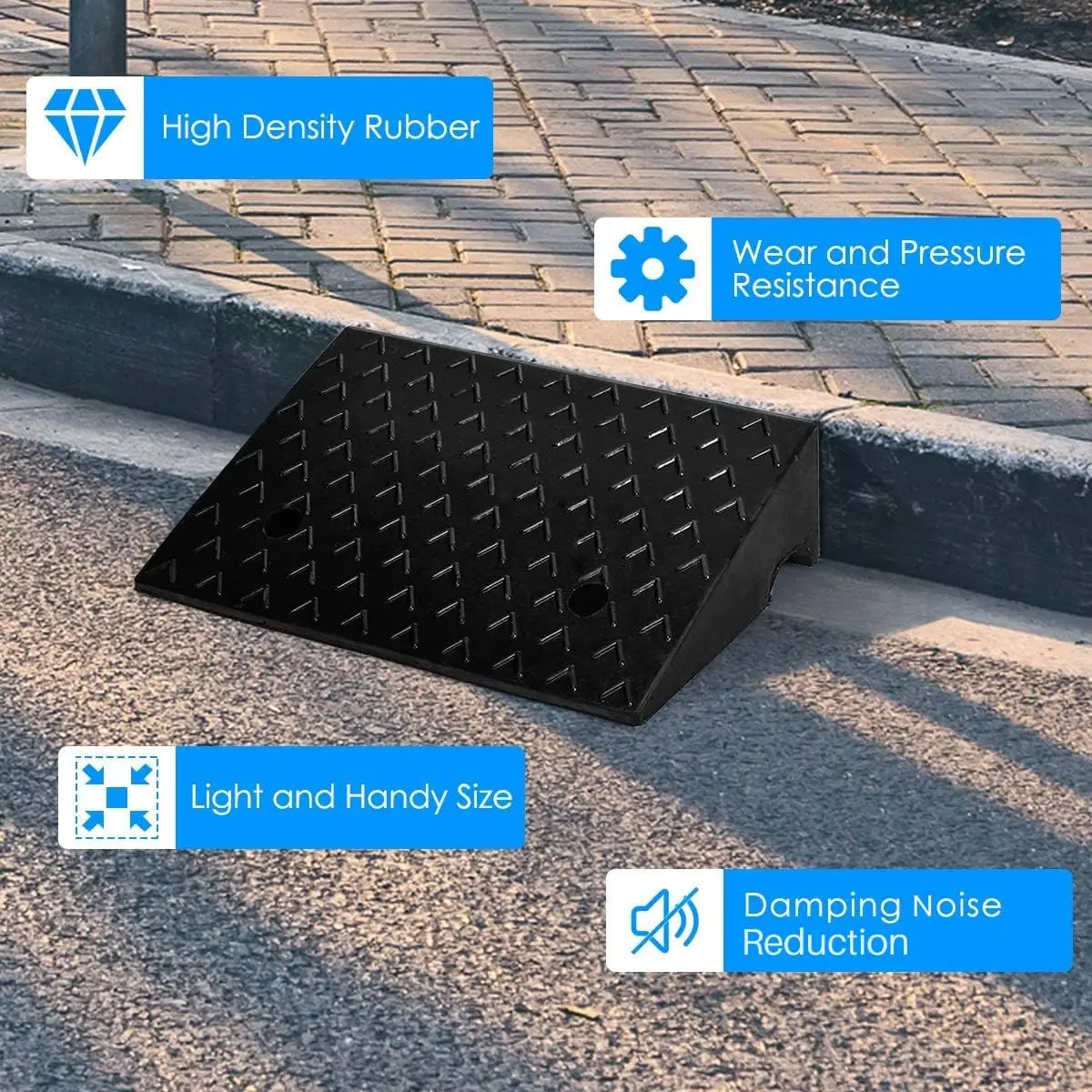 2-Piece Heavy Duty Rubber Car Curb Ramps, Portable Loading Ramp Set for Driveway & Sidewalk (5" Rise)