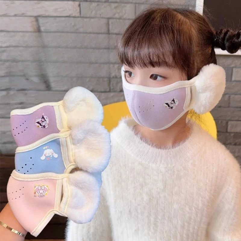 Miniso-orejeras cálidas integradas en otoño e invierno, anticongelantes y viento frío para niñas, bonita máscara de orejeras de felpa gruesa