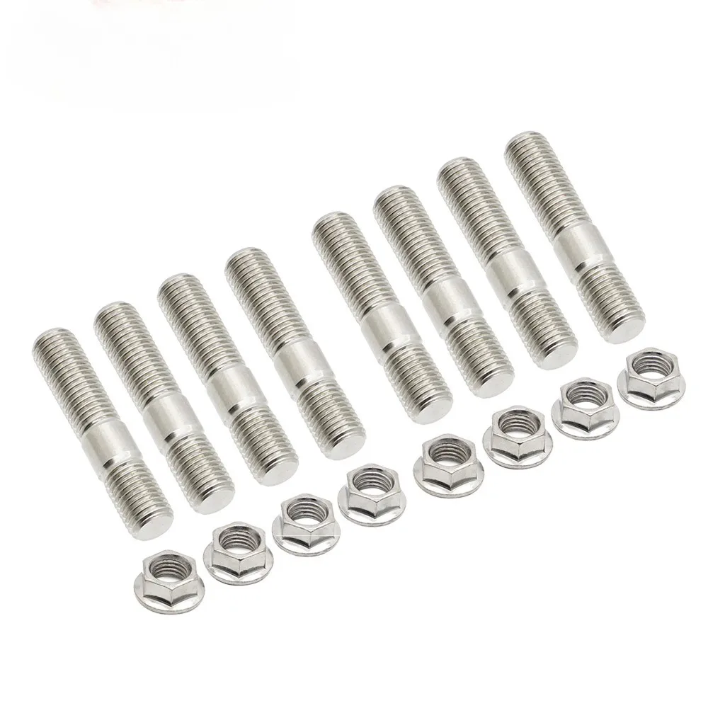 

8PCS 10mm M10x1.25 Stainless Steel Exhaust Studs & Serrated Nut Manifold Flange for Toyota Honda Nissan