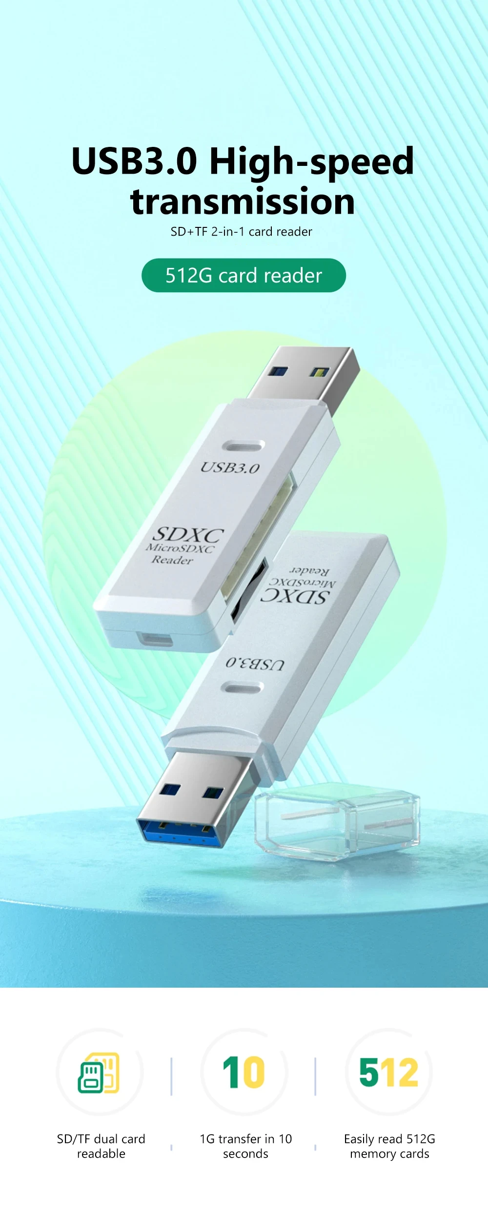 NNBILI 2 in 1 USB 3.0/USB2.0 Card ReaderMicro TF SD Card Reader USB Adapter High Speed TF Memory Card for PC Laptop Accessories