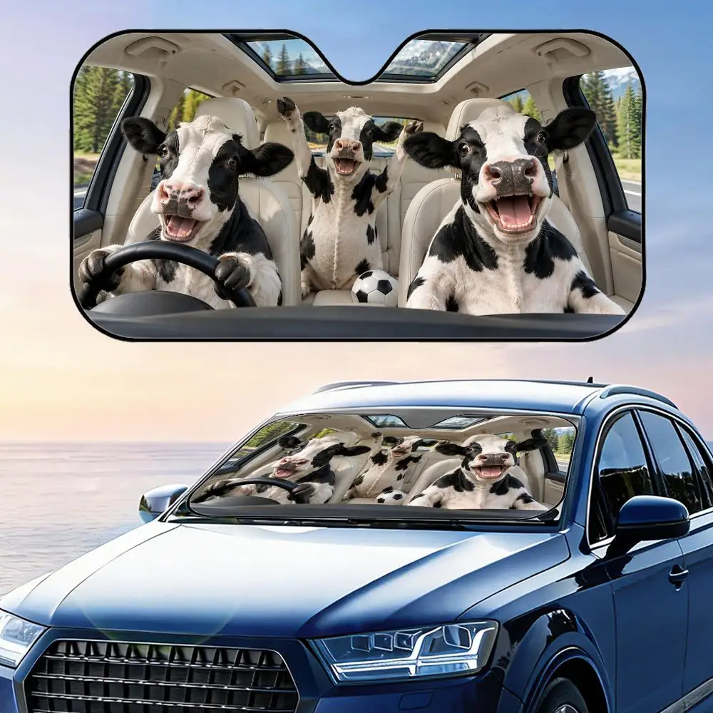 

Holstein Cow Soccer Cheer Sun Visor Car Front Windshield Sun Shade Foldable Reflective UV Protection Heat Insulation Cover