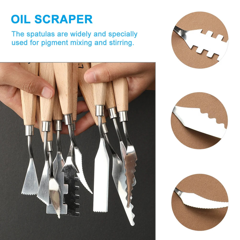 10 قطعة كاشطات اللوحة الزيتية المعدنية مقبض خشبي ملعقة خلط الألوان لوازم الفن كاشطات اللوحة ملعقة خلط الألوان #1