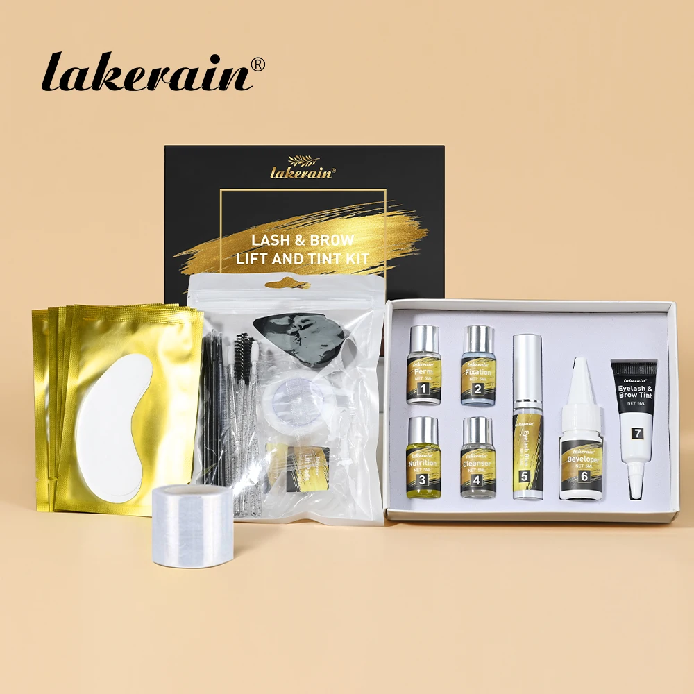 ชุดยกขนตาและคิ้ว Lakerain พร้อมสี ชุดดัดขนตาและคิ้วแบบถาวร ติดทนนาน สำหรับผู้หญิง