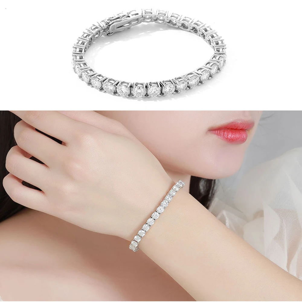 D Color VVS1 Moissanite Tennis Bracelet 3/4/5/6.5mm S925 Sterling Silver Bracelet for Women Man Sparkling Party Jewelry view 5