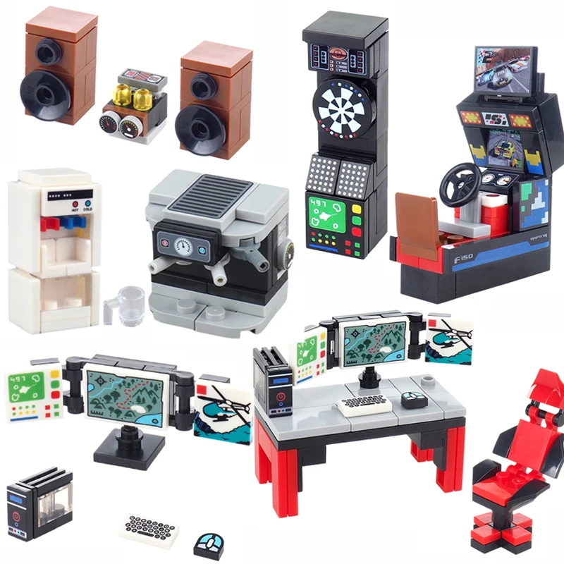 MOC City Street Scene Building Blocks Telephone Booth Restrooms Game Consoles Roadblock Express Packages Printed DIY Bricks Toys