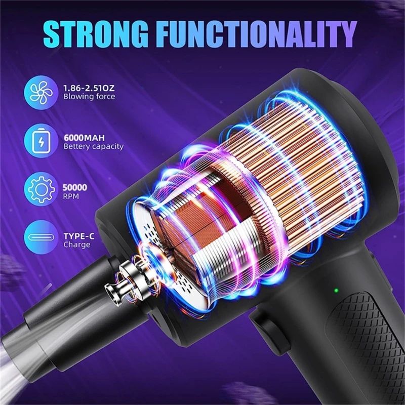 Kemoceng Udara Terkompresi Vakum Kemoceng Udara Listrik 50000RPM Tanpa Kabel