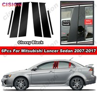 6x Glossy Piano Black Car Door Window Center Middle Column B C Pillars Post Mirror Effect Cover Trim For Mitsubishi Lancer Sedan