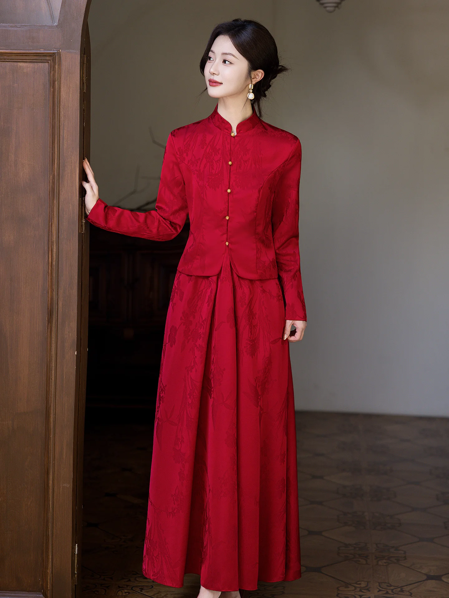 

Red Long Sve Wedding Dr New Chinese Sle High End Ele Bridesmaid Dr for Wedding Celebration And Banquet