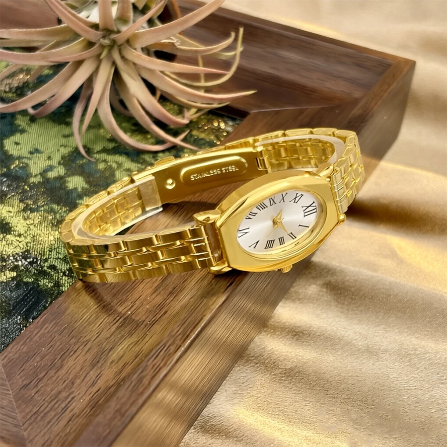 Fashion Watch for Women - Timeless Small Barrel Dial Stainless Steel Strap Vintage Watch for Woman