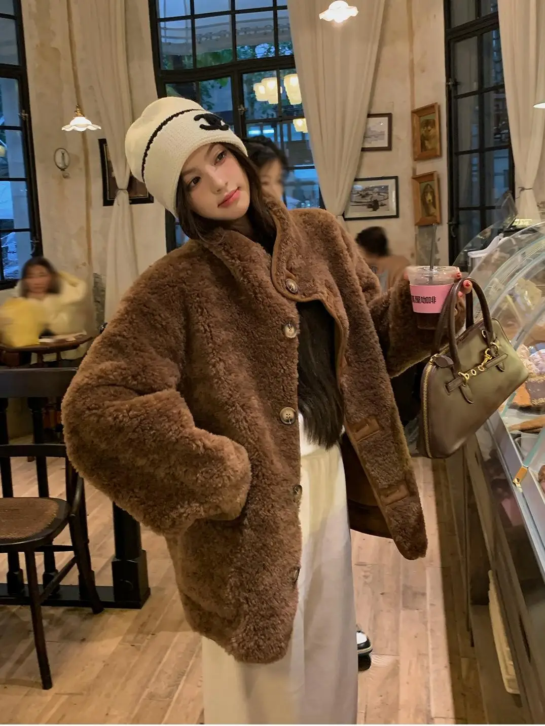 

Двустороннее кожаное джато с мехом ягненка Monoha, женская свободная верхняя одежда, пальто, осень-зима 2022, новинка Sle Faionable для поездок на работу