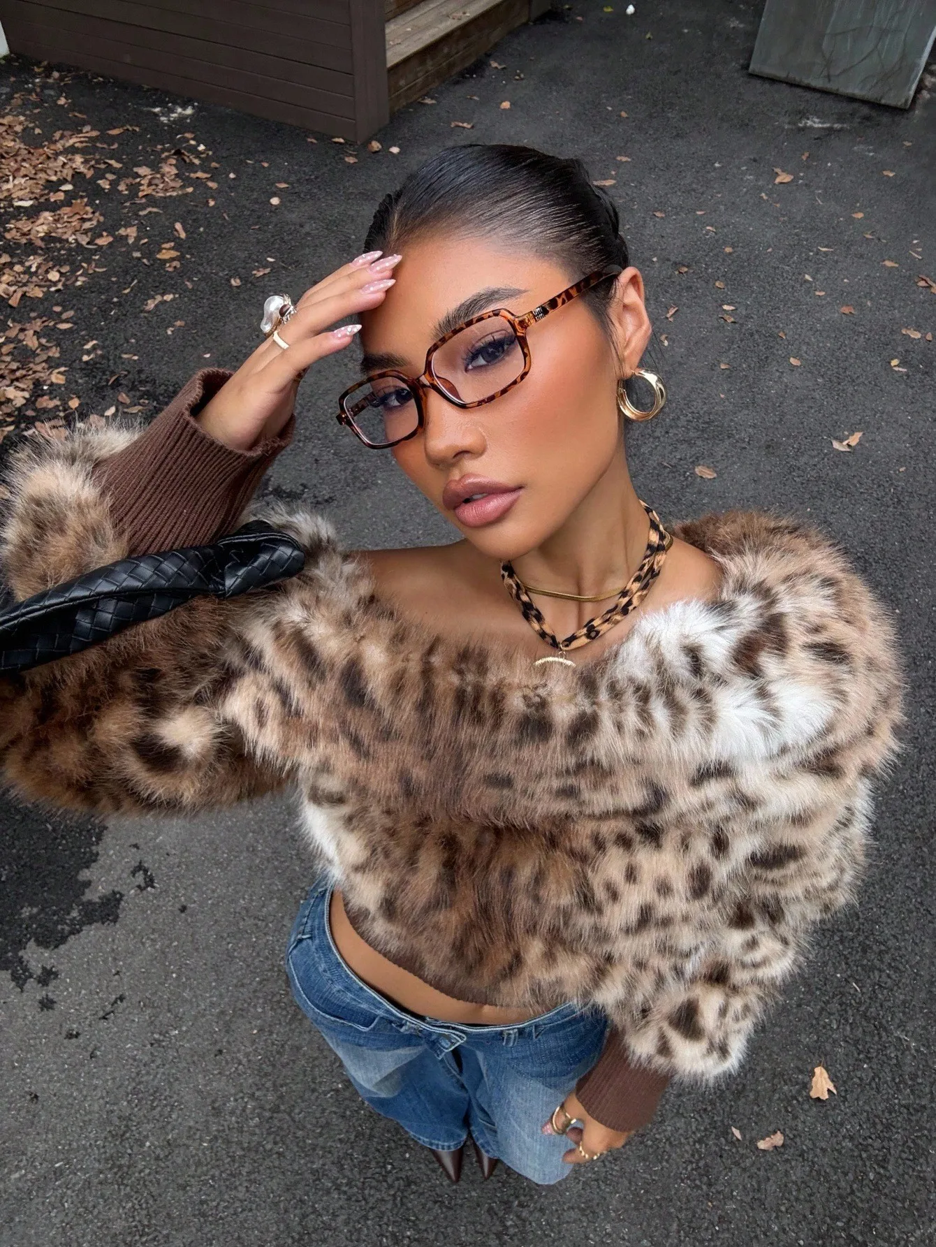 

Женская куртка из леопардового искусственного меха с открытыми плечами и длинными рукавами - зимний топ в готическом стиле Y2K