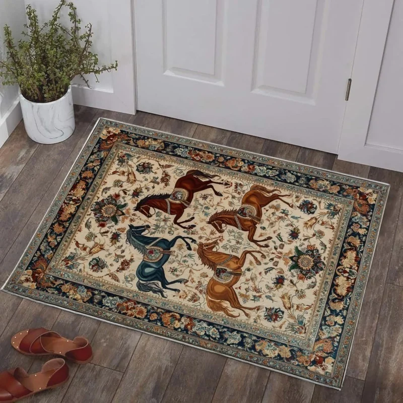 Vintage Floral Tree Of Life Door Mat Non Slip Entrance Doormat Antique Multi Color Wild Flower Branch Pattern Floor Rug