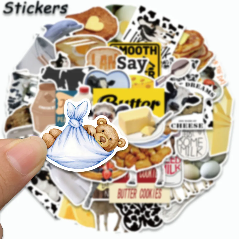 50PCS Cute Cream Butter Sticker INS Retro Style Decals Dessert For Scrapbook Stationery Guitar Laptop Book Kids Graffiti Sticker