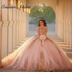 Розовые платья Quinceanera 2024, милое платье принцессы с открытыми плечами для детей 16 лет, вечернее платье для дня рождения и выпускного вечера с открытой спиной по индивидуальному заказу