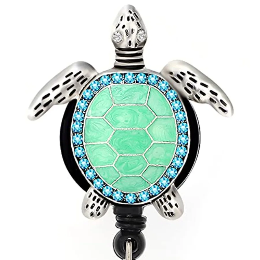 

Aquamarine Enamel Sea Turtle Retractable ID, Name Card Holder for Nurse