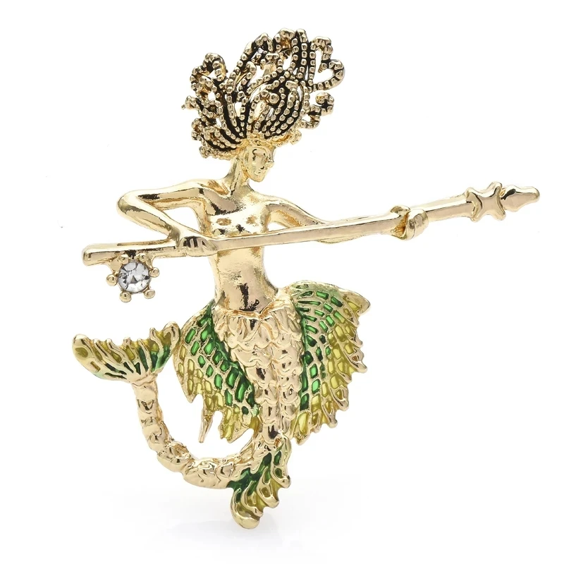 Classic Vintage Mermaid Rhinestone Enamel Brooches for Women Exquisite Creative Casual Corsage Suit Office Badges Jewelry