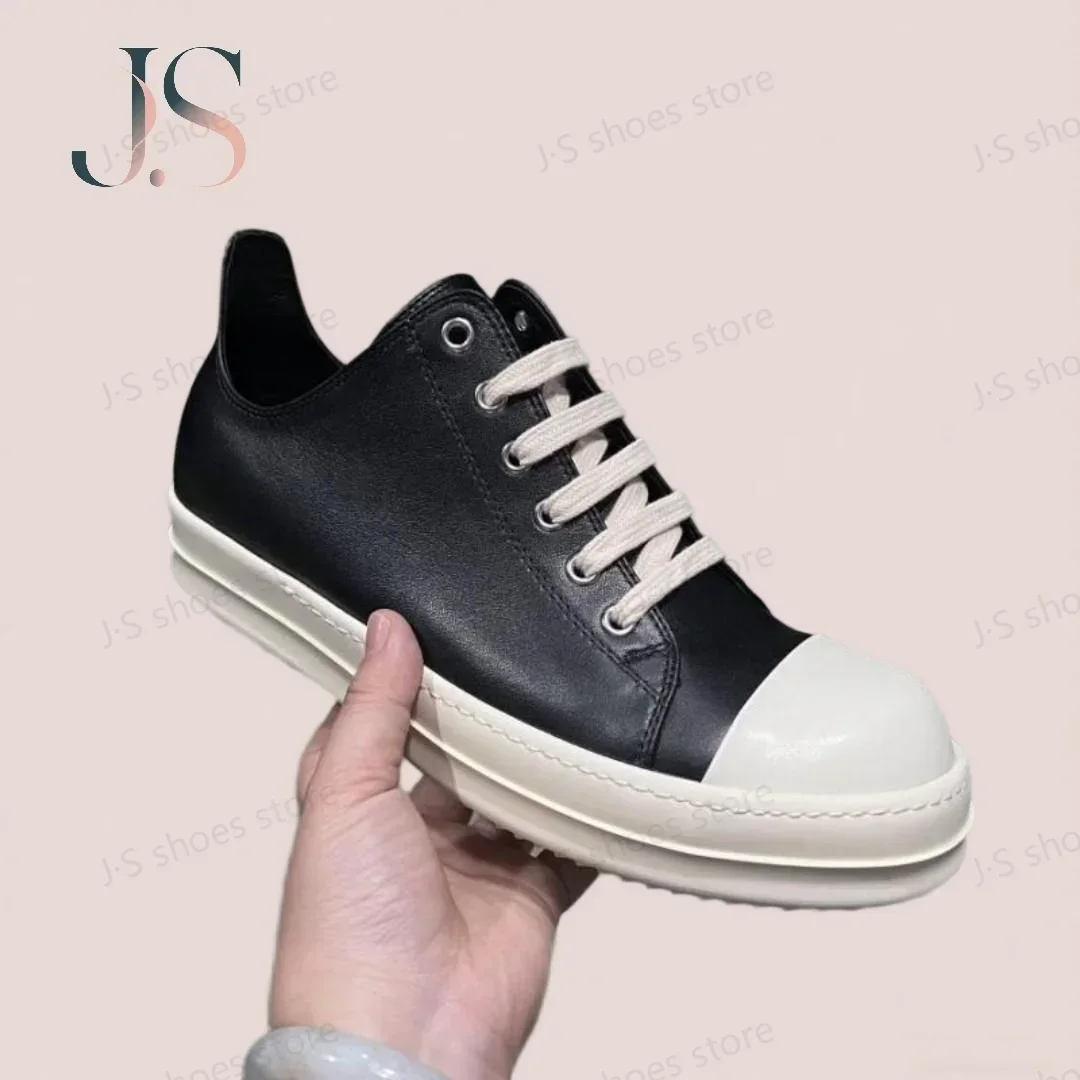 

Ro Luxury Classic Men Shoe Black Leather Low Top Shoes Black Cowhide Women Casual Sneaker Luxury Lace Up Flat Sneakers