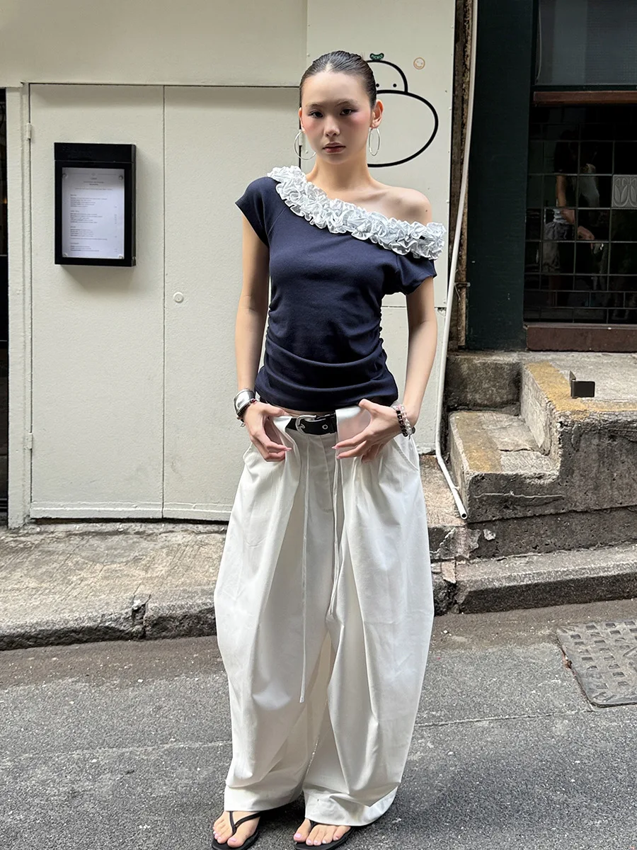 2025 أنيق الشارع الركود واسعة الساق التطهير وزرة مستقيمة فضفاضة المضادة للتجاعيد المظلي السراويل #6